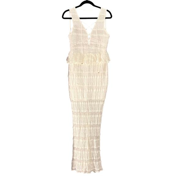 Foxiedox XL Maxi Dress Lace Ivory Makalya Peplum Boho Beach Wedding BodyCon - Picture 1 of 4